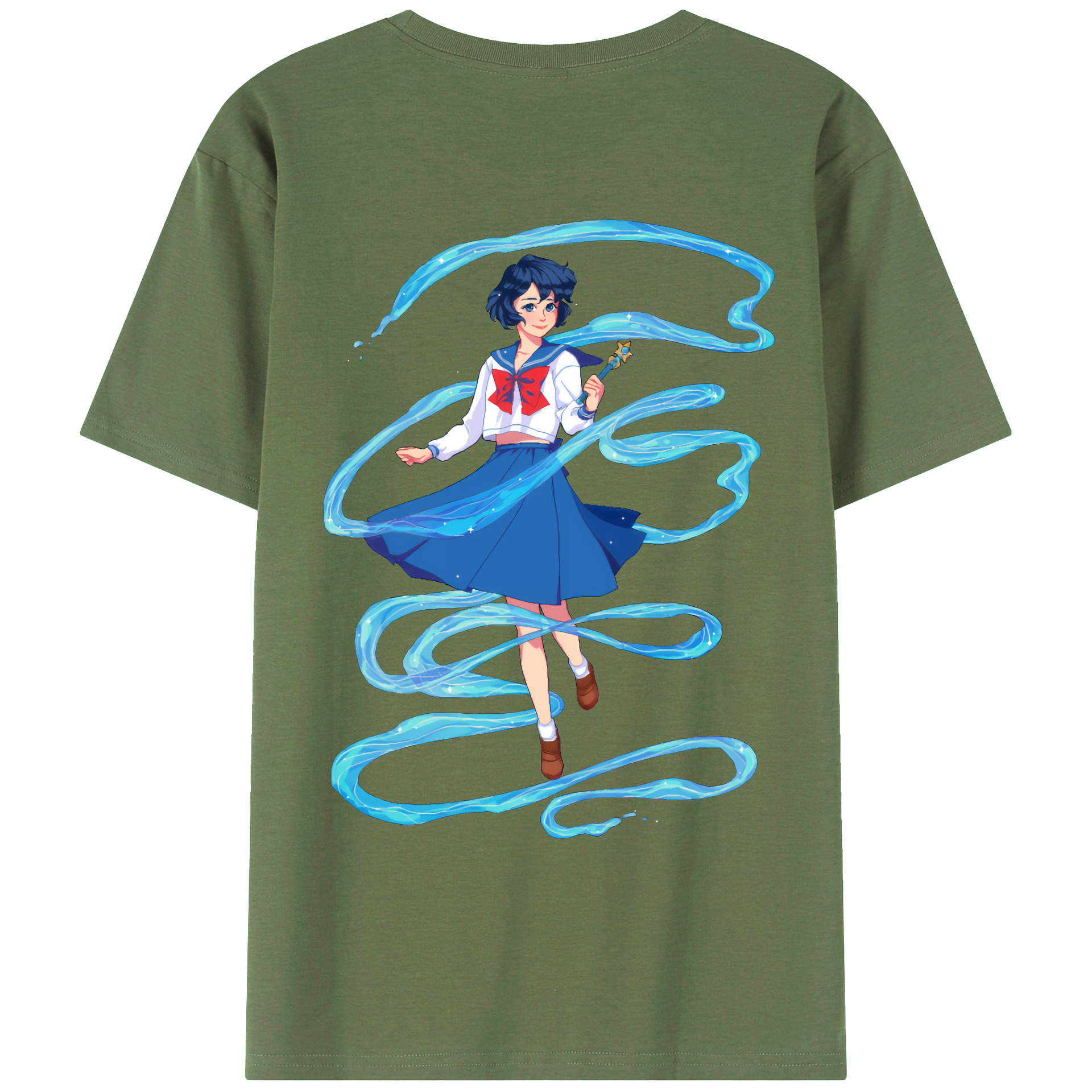 （画像用） 美少女戦士セーラームーン 水野 亜美 みずの あみ Sailor Moon Mizuno Ami 綿100％ メンズ半袖Tシャツ（バックプリント） 通気性